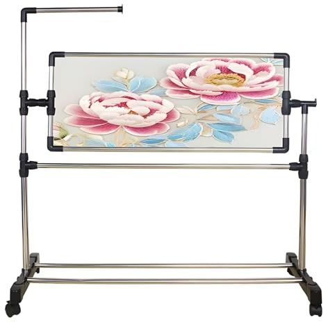 Soporte Ajustable Para Bordado, Soporte Para Manualidades de Punto de Cruz de Acero Inoxidable, Bastidor de Suelo Para Costura con Polea, Mesa de Bordado de Pie Para Manualidades Artísticas y S Large