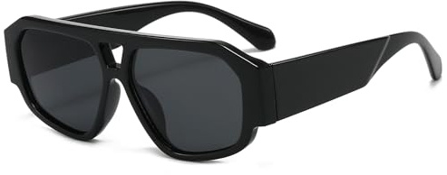 YAMEIZE Retro solglasögon för kvinnor män vintage 70-talet solglasögon dubbel bro pilotglasögon mode UV400 skydd, Svart grå