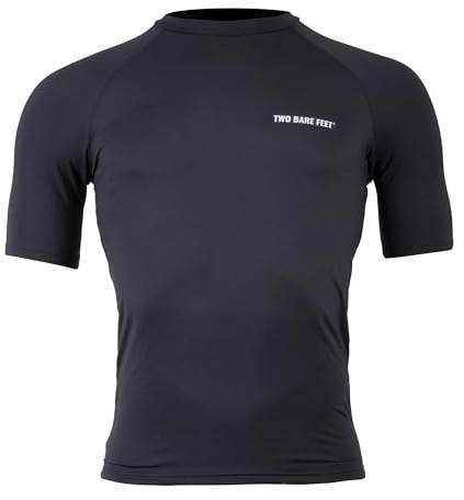 Two Bare Feet Adults Thermal Fleece Lined Rash Vest Short Sleeve - UV Protection Surf Base Layer, Wetsuit Swimming Tops for Surfing (UK, Alpha, XL, Regular, Regular, Black, Crew Neck)