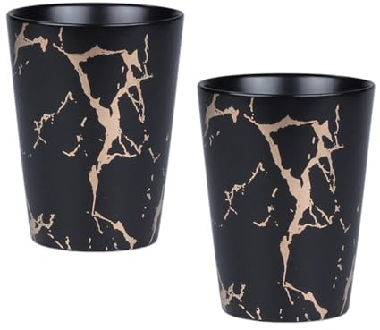 ANDRESLAD Lot de 2 Tasses en Céramique Marbrée Noire et Or 300 Ml Tasses à Café Thé sans Anse Design Nordique Élégant pour Maison Bureau et Café