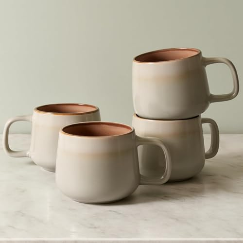 Ava Nord Juego de 4 Tazas de Café Grandes de Cerámica – Tazas con Asa Cómoda para Café, Latte, Capuchino – Aptas para Microondas y Lavavajillas – Diseño Moderno y Estético Único (Gris Salvia, 240 ml)