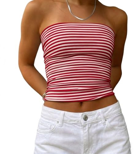 Tube Tops for Women Y2K Sexy Bandeau Sleeveless Backless Crop Top Petite Strapless Going Out Shirts Summer Streetwear