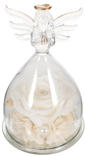 NOLITOY Éternelle Fleur Blanche sous Cloche en Verre d'ange, Décoration Intérieure Artisanale, Ornement Romantique pour Saint-Valentin, Anniversaire, Mariage ou Fête des Mères, Présent