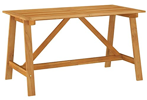 MBDRKVGF Solid Acacia Wood Garden Dining Table, Rectangular Patio Table for Outdoor and Indoor Use, 55 Inch Large Table Seats 6, Natural Brown Finish