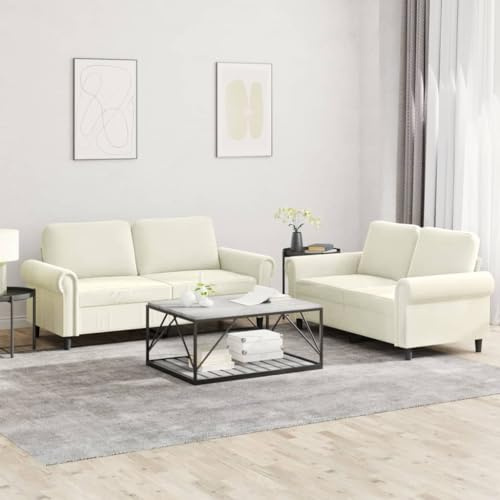 Keeushr 2-TLG. Sofagarnitur Polstergarnitur mit Kissen Creme Samt Couchtischgarnitur für Wohnzimmer