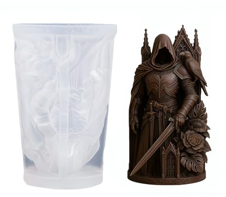 JS MOLD Molde de silicona 3D Raven Knight para velas, forma de vela de caballero con cuervo, molde de fundición de resina epoxi, molde de yeso, molde de decoración gótica, regalo de fantasía para los