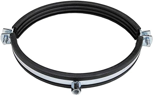 rohrfix-24 Lüftungsrohrschelle mit Gummieinlage (300 mm) - Stahl verzinkt - mit Gummieinlage - Anschlussmutter M8/10 - schwarz - Silbrig-metallisch