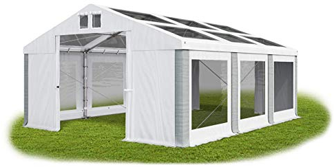 Das Company Tenda per Feste bianco-grigio 4x6m Tetto e Lati Trasparenti Impermeabile 580 g/m2 PVC Costruzione Winter Plus sul Fondo e Rinforzi Tetto e dell'Ingresso tutto l'anno con cavi d'acciaio