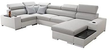 All4All Ecksofa mit Schlaffunktion Porte 358 cm x 205 cm - Wohnlandschaft U-Form - Schlafsofa mit Bettkasten - XXL Sofa - Groß - Gewebe mit Kunstleder - Rechte Seite - Grau/Weiß 26