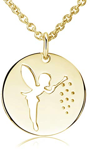 MATERIA Gold Anhänger Damen rund Fee Elfe 925 Silber vergoldet mit Gold-Kette 42+5cm mit Etui KA-6