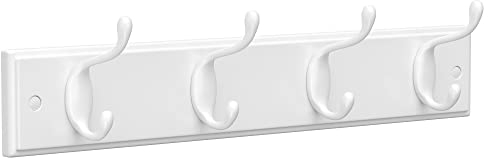 SONGMICS Coat Rack, Wall-Mounted Coat Hook, 4 Dual Metal Hooks, for Coats, Bags, in The Hallway, Bedroom, Living Room, White LHR23WT