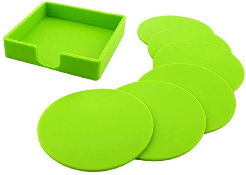 FülleMore 6er Set 9.8cm Rund Glasuntersetzer mit Halter Hitzebeständige Silikon Untersetzer Getränkeuntersetzer rutschfest Gläser Untersetzer (Grün)