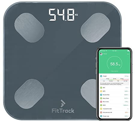Digital Body Weight Bathroom Scale FitTrack Dara - FDA Approved Body Fat Scale - BMI Digital Smart Scale & Body Composition Analyzer Monitor - Most Accurate Bluetooth Glass Weighing Scale (Black)
