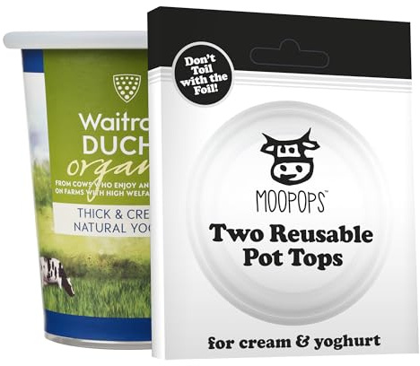 MOOPOPS Yoghurt Pot Lids – The Original Reusable Silicone Lids | Set of 2 fits standard yoghurt and cream pots, sealing in freshness with a snug, reusable silicone cover, BPA free