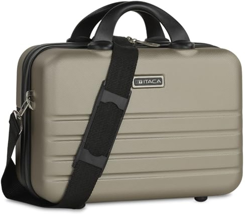 ITACA - Styv stor ungdomsresa Toalettväska tillverkad av resistent och lätt ABS-material. Zip stängning. Toalettväska med spegel Bakband för Trolley, Champagne