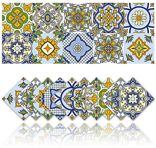 Cendray 20Pcs Adesivi per Piastrelle per Bagno Cucina DIY Antiolio Impermeabile PVC Autoadesivo Decorazione Retro Adesivo da Parete Semplice Marocchino Colorato (10x10cm)