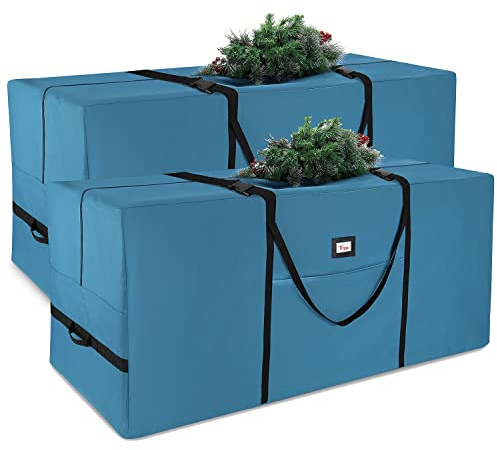 Hearth & Harbor Bolsa de almacenamiento para árbol de Navidad, caja de almacenamiento impermeable para árbol de Navidad, bolsa impermeable para árbol de Navidad con asas reforzadas y cremallera doble,