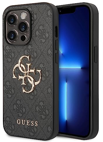 Guess Golden Logo kompatibel mit iPhone 14 Pro Hülle - Grau, schwarz, GUHCP14L4GMGGR