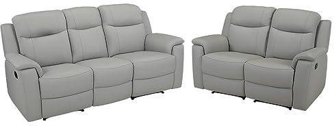 Vente-unique-Ledergarnitur Relax 3+2 - Hellgrau - Evasion