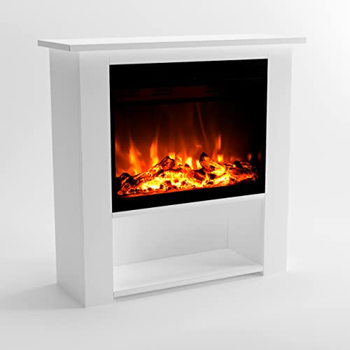 GF CORE Elektrokamin mit Heizung und Kaminfeuer (Standkamin THEBE) - elektrischer Kamin mit LED-Feuer in 3 Farben, Heizlüfter, Holz-Deko & Fernbedienung, 86x85x30 cm, Weiß
