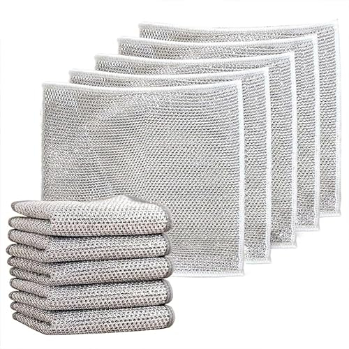 Chiffons à vaisselle en fil métallique polyvalents pour humides et secs, torchon multifonctionnel anti-rayures, chiffons à vaisselle en fil métallique double couche, torchons en microfibre (10pièces)