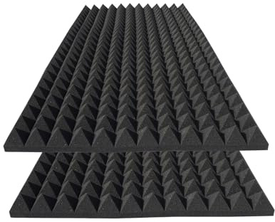 KTOESHEO 2 Pack Pyramid Sound Proof Foam,48x24x2 Inch High Density Soundproof Acoustic Panel for Wall,Fireproof Studio Foam Reducing Noise & Echo (Black)