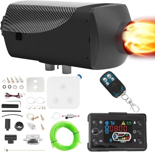 EVGTTI 12V 5KW-8KW Air Diesel Heater Parking Diesel Night Heater with Silencer LCD Switch 10L Tank For Truck, Boat, Car Trailer, Motorhomes, Campervans, Caravans (Black)