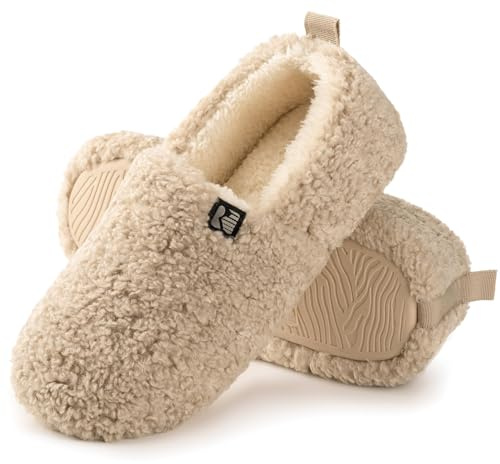RockDove Women's Puff-Ease Faux Shearling Closed Back Slipper, Size 5 UK Women, Beige