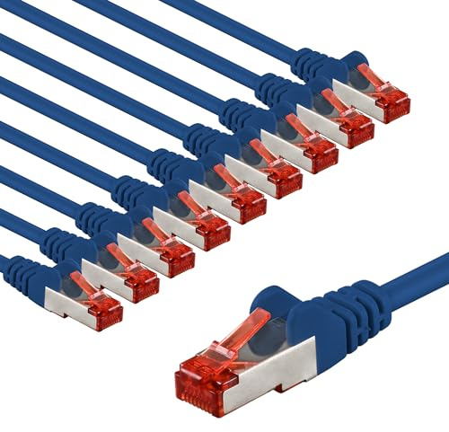 goobay Lot de 10 câbles réseau CAT6 blindés S/FTP/CU Ethernet PiMF LSZH/Cat 6 avec 10 Gbits Bleu 10 x 2 m 65971