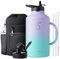 Trebo Stainless Steel Insulated 2L Water Bottle - Large Metal Bottle with Handle, Wide Mouth, Keeps Cold for 48 Hours - Purple Green