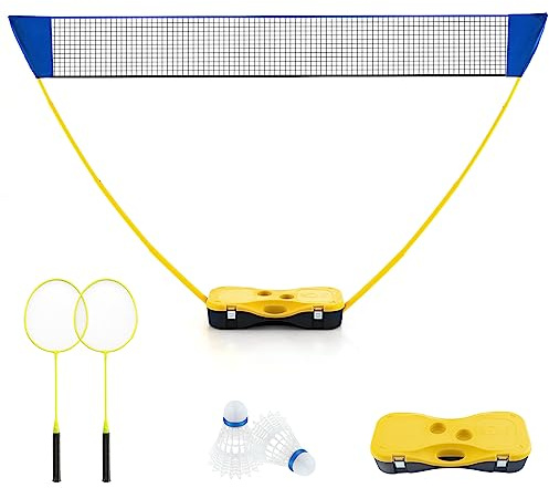 GOPLUS Badmintonnetz mit Stand, 270cm Tennisnetz Federballnetz mit Schlägern, Federbällen & Aufbewahrungsbox, tragbarer Netzständer für Badminton Tennis Volleyball, Indoor & Outdoor (Gelb)