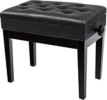 RWRAPS Klavierhocker, Klavierbank mit Ablagefach, Massivholzrahmen, Tragfähigkeit bis zu 180 kg, 10 cm höhenverstellbar, 55 x 34 x 47–57 cm, Schwarz, Braun (Schwarz)
