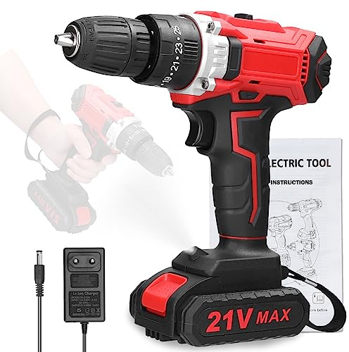 Perceuse électrique HUIOP Hogar multifuctional 21 V Perceuse électrique Moteur sans balais Contrôle de 2 vitesses Régulation de vitesse continue Réglage des formes de rotation 25 vitesses de couple