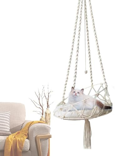 Hamaca Columpio para Gatos, Hamaca de macramé para Gatos, Hamaca Bohemia para Gatos domésticos, Ropa de Cama cómoda para Mascotas, Gatos, Gatitos, para Dormir, Jugar, Escalar