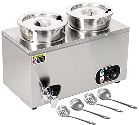 Scaldavivande Professionale Scalda Buffet in Acciaio Inox 1000 W, Intervallo di Temperatura 30-85 °C, 2 Pentole 1/2 GN con Coperchi, Rubinetto di Scarico, Contenitore Scalda Minestre Elettrico per Ca