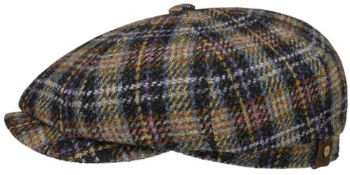 Stetson Hatteras Check Flatcap Harris Tweed Schirmmütze Made in EU Herren Herbst Winter schwarz-gelb 59 cm