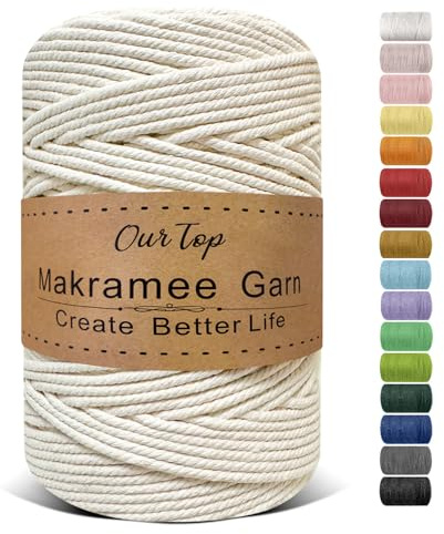 OurTop Corda Macramè, 4mm x 300m Filo Macrame Corda Macramè Filo Morbido Filato Macrame per Appendere La Parete, Fai Da Te, Artigianato, Lavori a Maglia, Lavori Decorativi(Natura)