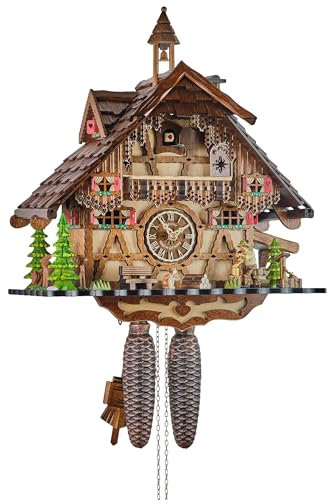 Eble Kuckucksuhr Original Schwarzwälder Kuckuckuhr Echtholz mechanisches 8-Tage Laufwerk NEU VDs Zertifikat Kuckucksuhr Schwarzwaldhaus mit Fachwerk 8-Tage Laufwerk 43cm- 28786
