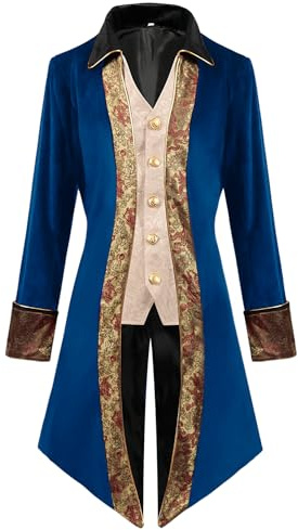 AGYMNX Gothic Kleidung Herren Steampunk Frack Mantel, Vintage viktorianischen Gothic Frack Mittelalter Renaissance Jacke Cosplay Halloween Kost�m Hof Stickerei Mantel Blau L