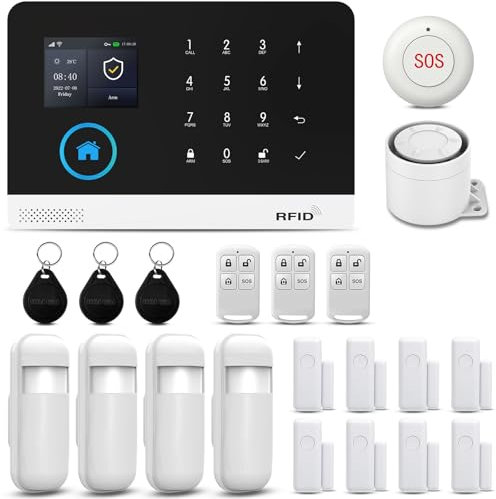 WiFi/4G gsm Alarmas para Casa,Sistema Antirrobo Inalámbrico Puerta/Ventana para la Seguridad del Hogar con el Teléfono App de Alerta,Trabajo para el Hogar,Apartamento,Garaje,Compatible con Alexa