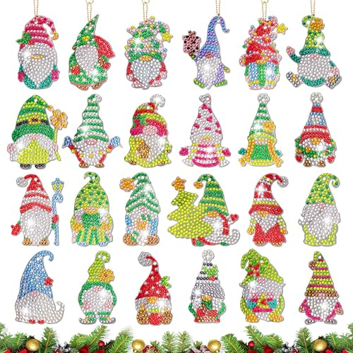 YMIFEEY 24 Stück Diamond Painting Weihnachten Wichtel Anhänger, Diamant Painting Weihnachten Schlüsselanhänger Weihnachtswichtel Adventskalender Neu Bastelset Kinder Erwachsene