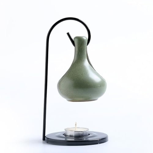 Warmself Aromalampe Metall Teelichthalter aus Keramik Duftlampe aus Keramik Wachsschmelzbrenner Wassertropfengradient Hängender Ofen Grün