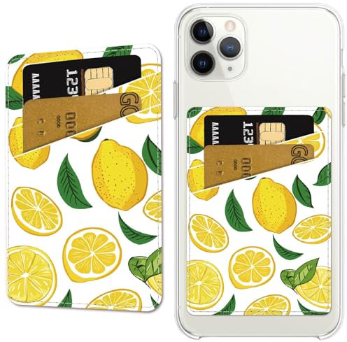 CREATCABIN Tarjetero de Piel con Forma de Limón para Teléfono Móvil, Tarjetero Adhesivo para Tarjetas de Crédito, Adhesivo Delgado de Doble Bolsillo para la Parte Trasera de la Funda Del Teléfono, Com