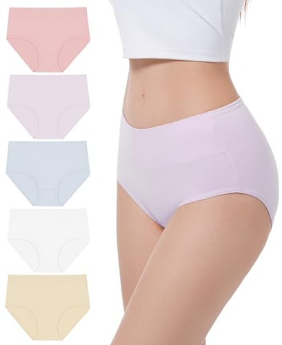YESWEL sous-vêtements Femme Pack de 5, Coton Taille Haute sous-vêtements, Hipster Stretch Panties Respirants pour Femmes (Multicolor03，XXL