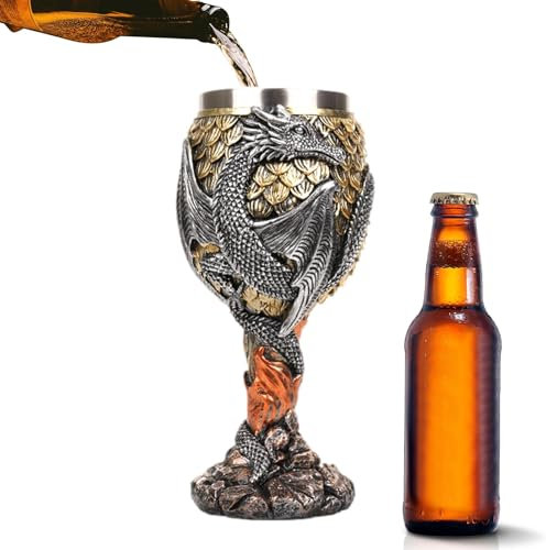 Calice médiévale - Coupe dragon en acier inoxydable - Verre à vin avec design de dragon - Gobelet médiéval sûr et - Coupe décorative pour les fêtes, décoration fantaisie