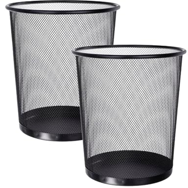 CABLEPELADO Papelera Malla Metalica 12 litros - 21.5 x 27 cm - Papelera Escritorio de Metal - Malla Metal - Fondo Plano - Papelera Habitación - Ventilada (Pack 2 Negro)