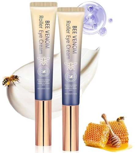Kollagen+Bienengift Augencreme Roll, 2 Stück Bienengift Kollagen Augencreme, Bienengiftcreme gegen augenringe, Tränensäcke und Schwellungen, Anti Falten Creme Damen Für alle Hauttypen