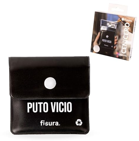 Fisura - Cenicero portátil de bolsillo “P*to vicio”. Cenicero para coche, aire libre y de viaje. Bolsa para ceniza original. Reutilizable. 8 x 8 cm