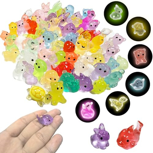 Tuxuzal Lot de 50 mini animaux lumineux en résine - Statues d'animaux colorées - Décoration miniature - Ornements paysagers - Statues lumineuses pour aquarium, bassin à poissons, bonsaï, jardin