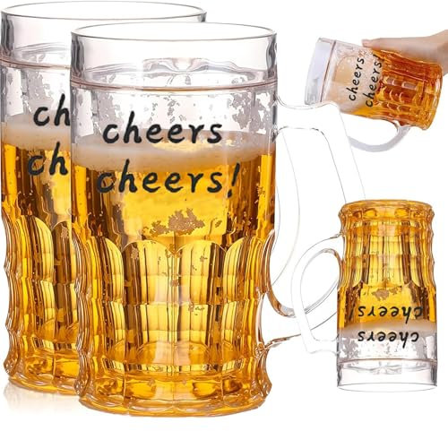 Zibeem Lot De 2 Chopes À Bière Amusantes À Double Couche, 450 Ml, Fausse Chope À Bière En Plastique Avec Poignées, Modèle Mezzanine, Pour Boissons De Bar, Farce